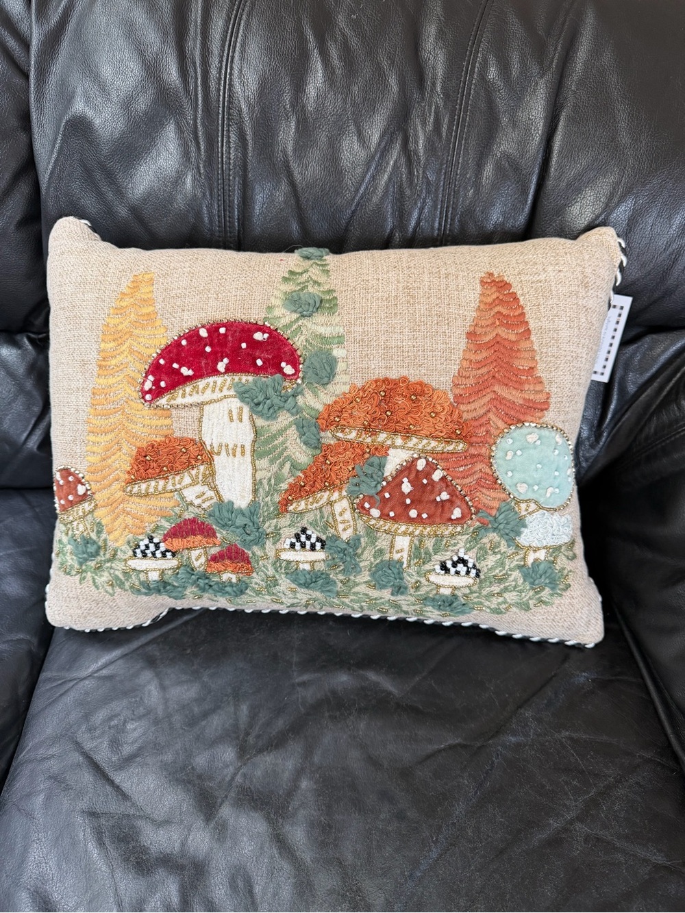 Mackenzie-Childs Mushroom Embellished Lumbar Pillow 14” x 20”
